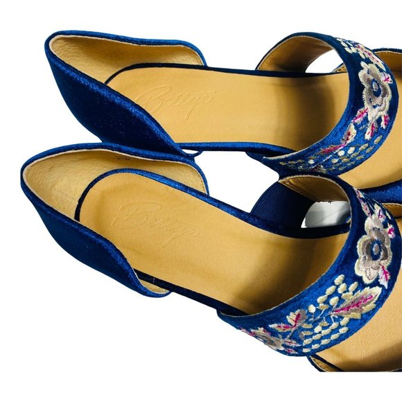 Anthropologie Bettye Muller 6.5 Blue Embroidered Floral Velvet Jamison Flats - Picture 5 of 7